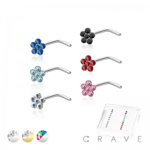 20PCS OF 925 STERLING SILVER L-SHAPE NOSE FLOWER CZ TOP